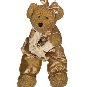 Vintage Dan Dee Christmas Bear Gold Outfit Plush Shelf Sitter Holiday Classic